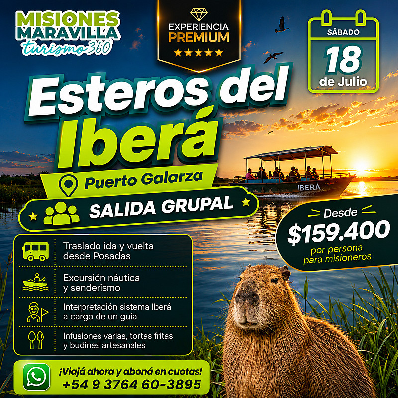Full Day Esteros del Iberá – Excursión a Puerto Galarza desde Posadas - Sábado 18 de Julio