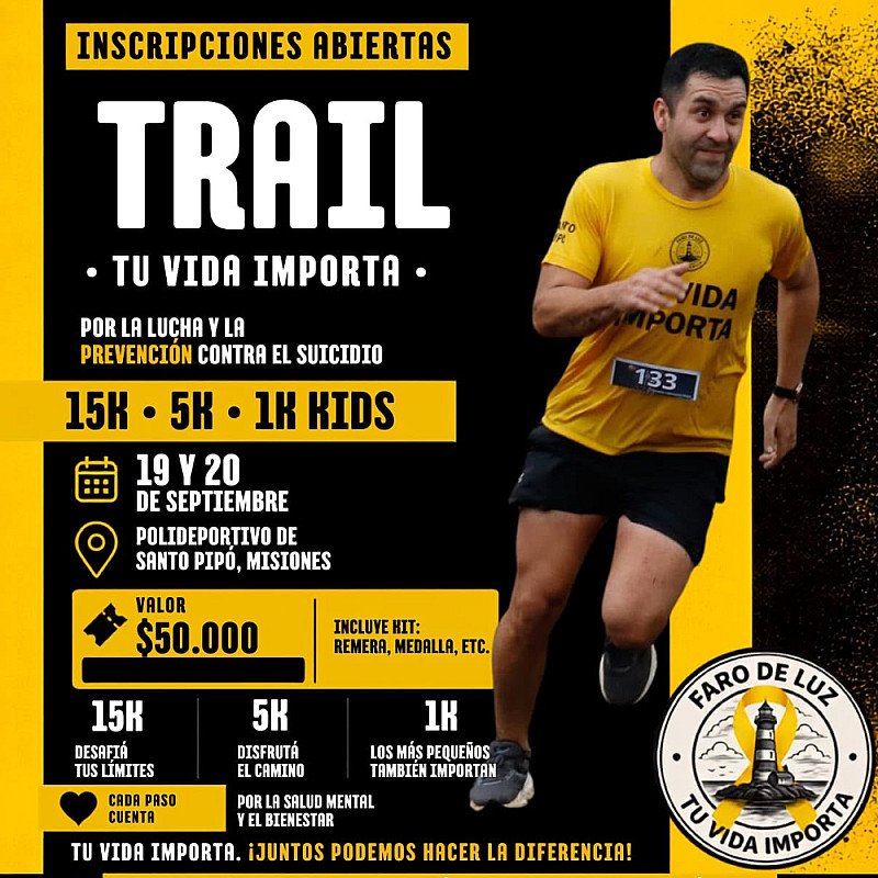 Trail  Segunda edición - Tu Vida Importa - 19 y 20 de septiembre - Santo Pipó Misiones