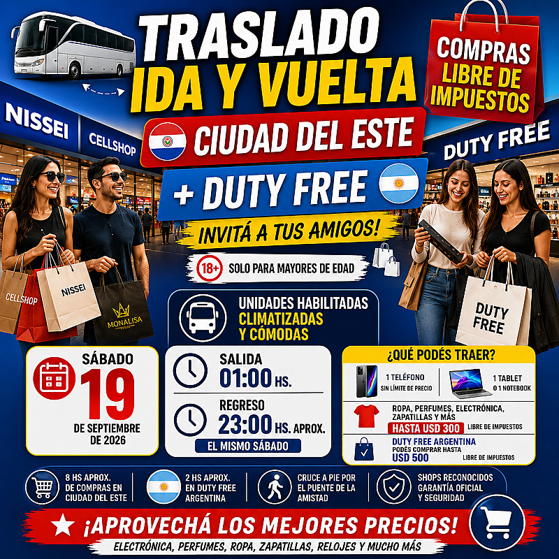 Salida grupal de compras -  Ciudad del Este + Duty Free - Sábado 19 de septiembre